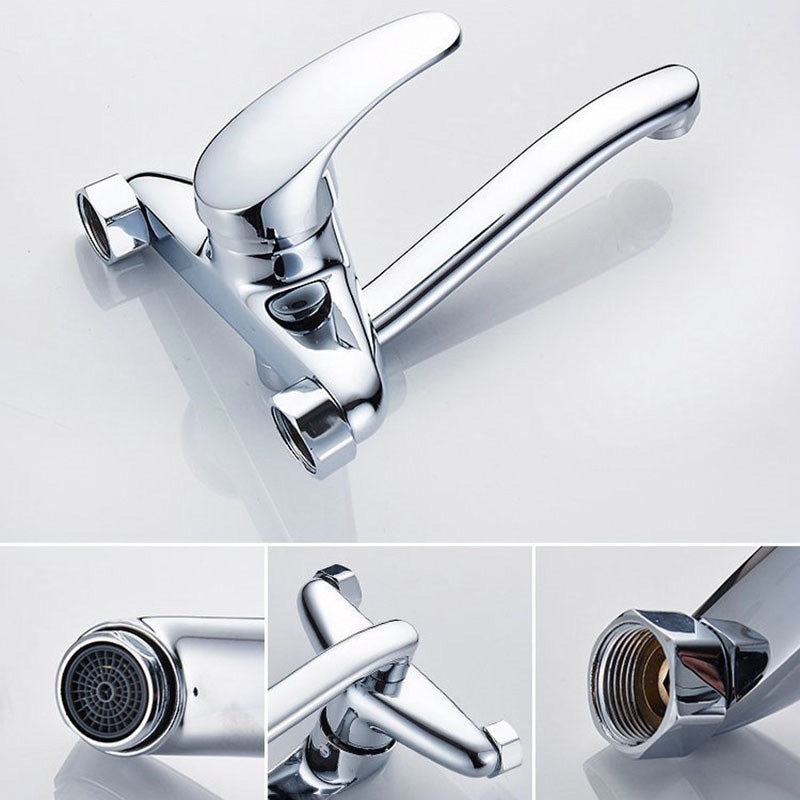 Contemporary Single Handle Kitchen Faucet Wall Mounted 1-Hold Bar Faucet with No Sensor Clearhalo 'Home Improvement' 'home_improvement' 'home_improvement_kitchen_faucets' 'Kitchen Faucets' 'Kitchen Remodel & Kitchen Fixtures' 'Kitchen Sinks & Faucet Components' 'kitchen_faucets' 7050762