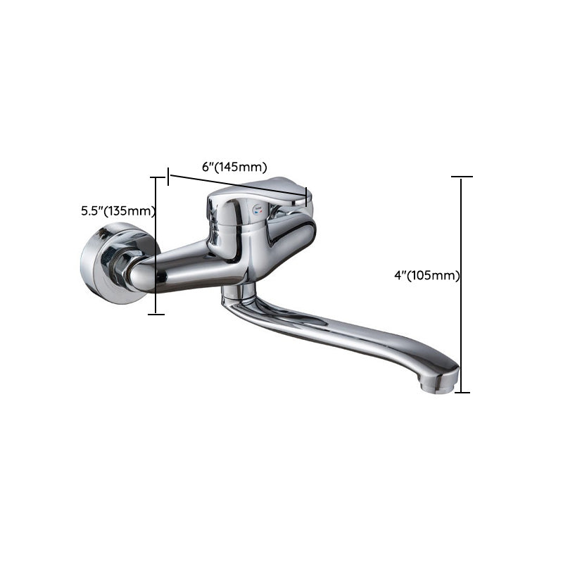 Contemporary Single Handle Kitchen Faucet Wall Mounted 1-Hold Bar Faucet with No Sensor Clearhalo 'Home Improvement' 'home_improvement' 'home_improvement_kitchen_faucets' 'Kitchen Faucets' 'Kitchen Remodel & Kitchen Fixtures' 'Kitchen Sinks & Faucet Components' 'kitchen_faucets' 7050765