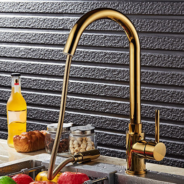 Single Hole Kitchen Faucet Metal Pull down Sprayer Kitchen Faucet with Lever Handle Clearhalo 'Home Improvement' 'home_improvement' 'home_improvement_kitchen_faucets' 'Kitchen Faucets' 'Kitchen Remodel & Kitchen Fixtures' 'Kitchen Sinks & Faucet Components' 'kitchen_faucets' 7050790