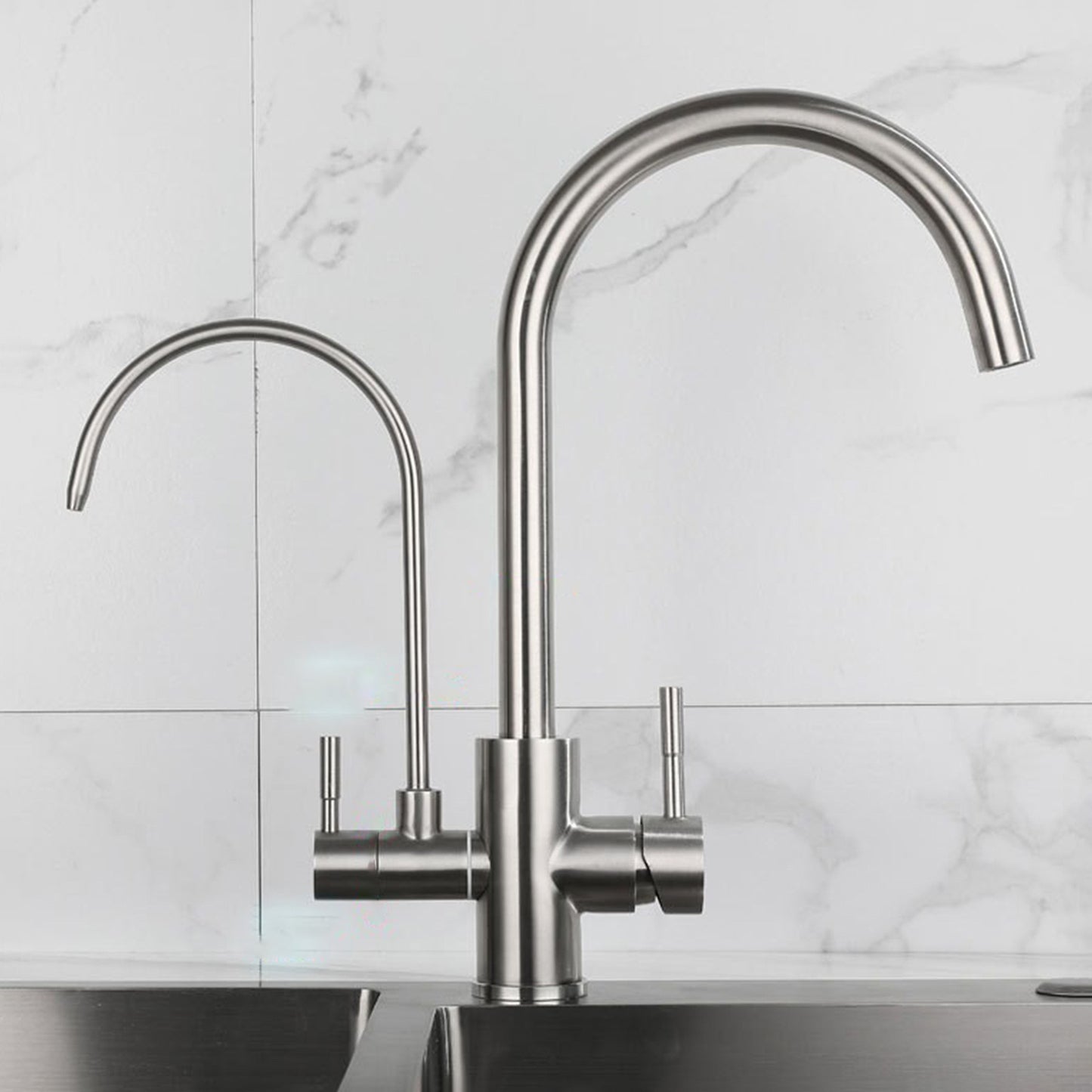 Modern Spray Kitchen Faucet Stainless Steel Swivel Spout with Water Dispenser Sink Faucet Clearhalo 'Home Improvement' 'home_improvement' 'home_improvement_kitchen_faucets' 'Kitchen Faucets' 'Kitchen Remodel & Kitchen Fixtures' 'Kitchen Sinks & Faucet Components' 'kitchen_faucets' 7050793