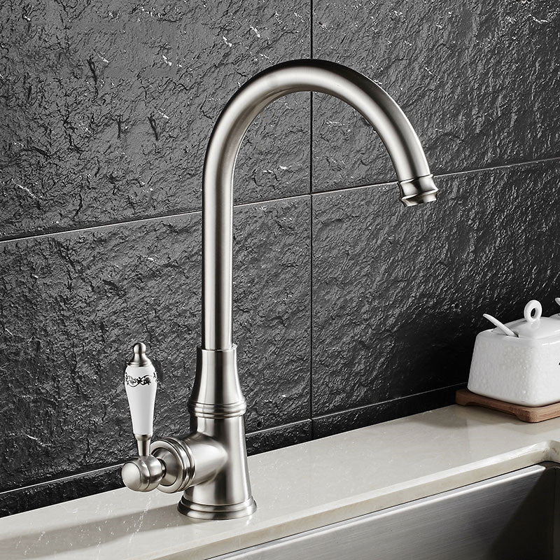 Metal Kitchen Faucet 1-Hole Contemporary Kitchen Faucet with Single Handle Silver/Gray Clearhalo 'Home Improvement' 'home_improvement' 'home_improvement_kitchen_faucets' 'Kitchen Faucets' 'Kitchen Remodel & Kitchen Fixtures' 'Kitchen Sinks & Faucet Components' 'kitchen_faucets' 7050799
