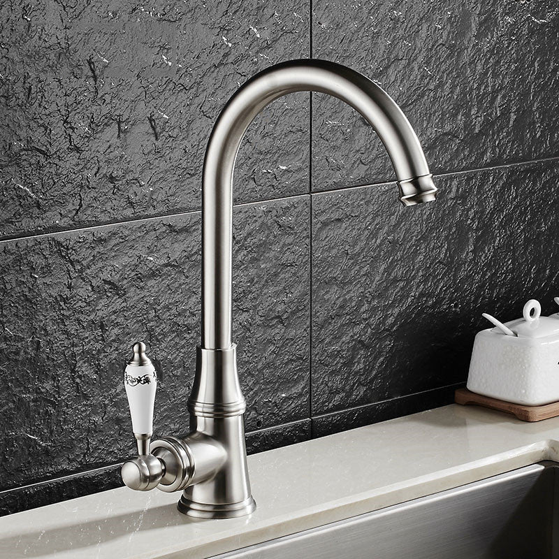 Metal Kitchen Faucet 1-Hole Contemporary Kitchen Faucet with Single Handle Silver Gray Clearhalo 'Home Improvement' 'home_improvement' 'home_improvement_kitchen_faucets' 'Kitchen Faucets' 'Kitchen Remodel & Kitchen Fixtures' 'Kitchen Sinks & Faucet Components' 'kitchen_faucets' 7050799