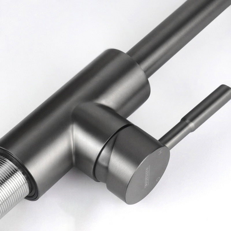 Modern Spray Kitchen Faucet Stainless Steel Swivel Spout Bridge Faucet Clearhalo 'Home Improvement' 'home_improvement' 'home_improvement_kitchen_faucets' 'Kitchen Faucets' 'Kitchen Remodel & Kitchen Fixtures' 'Kitchen Sinks & Faucet Components' 'kitchen_faucets' 7050812