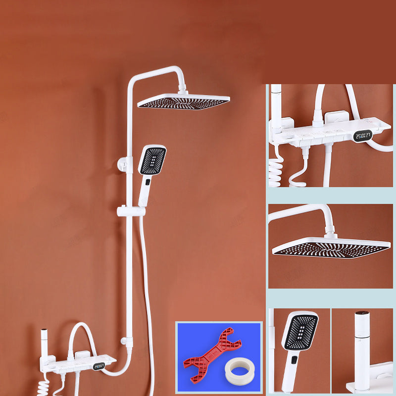White Shower System Adjustable Spray Pattern Shower Arm Square Wall Mount Shower System Ivory Temperature Control Clearhalo 'Bathroom Remodel & Bathroom Fixtures' 'Home Improvement' 'home_improvement' 'home_improvement_shower_faucets' 'Shower Faucets & Systems' 'shower_faucets' 'Showers & Bathtubs Plumbing' 'Showers & Bathtubs' 7050819