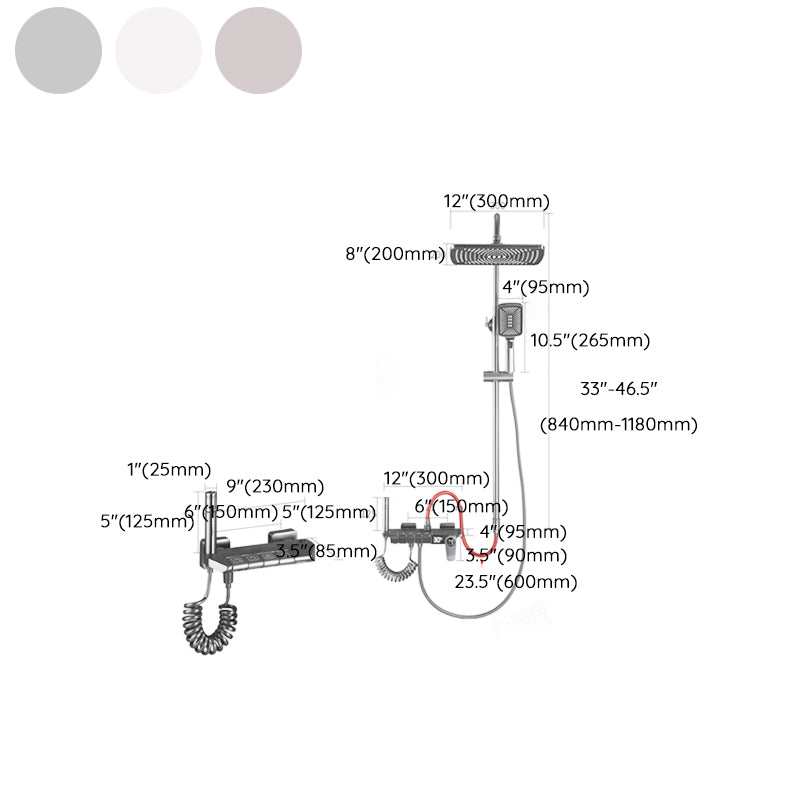 White Shower System Adjustable Spray Pattern Shower Arm Square Wall Mount Shower System Clearhalo 'Bathroom Remodel & Bathroom Fixtures' 'Home Improvement' 'home_improvement' 'home_improvement_shower_faucets' 'Shower Faucets & Systems' 'shower_faucets' 'Showers & Bathtubs Plumbing' 'Showers & Bathtubs' 7050827