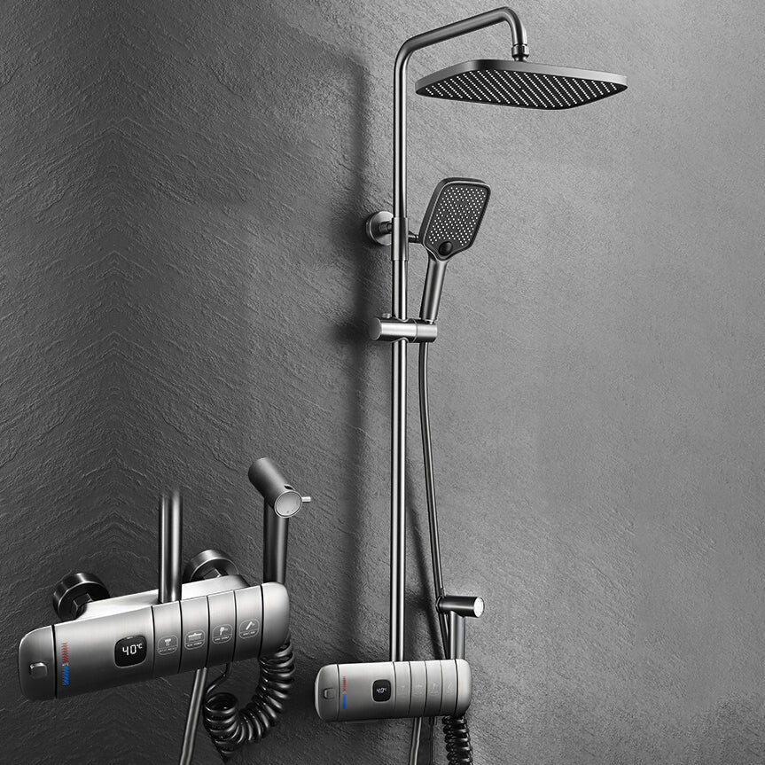 Modern Push Button Shower System Slide Bar Included Shower Head Combo Clearhalo 'Bathroom Remodel & Bathroom Fixtures' 'Home Improvement' 'home_improvement' 'home_improvement_shower_faucets' 'Shower Faucets & Systems' 'shower_faucets' 'Showers & Bathtubs Plumbing' 'Showers & Bathtubs' 7050828