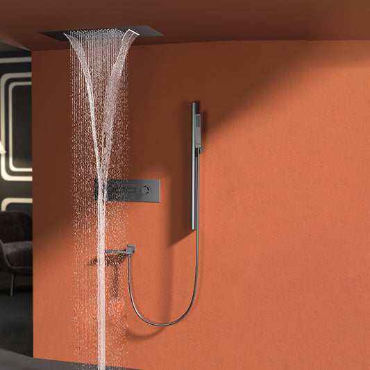 Modern Shower Set Thermostatic Ceiling Mounted Shower System Clearhalo 'Bathroom Remodel & Bathroom Fixtures' 'Home Improvement' 'home_improvement' 'home_improvement_shower_faucets' 'Shower Faucets & Systems' 'shower_faucets' 'Showers & Bathtubs Plumbing' 'Showers & Bathtubs' 7050885