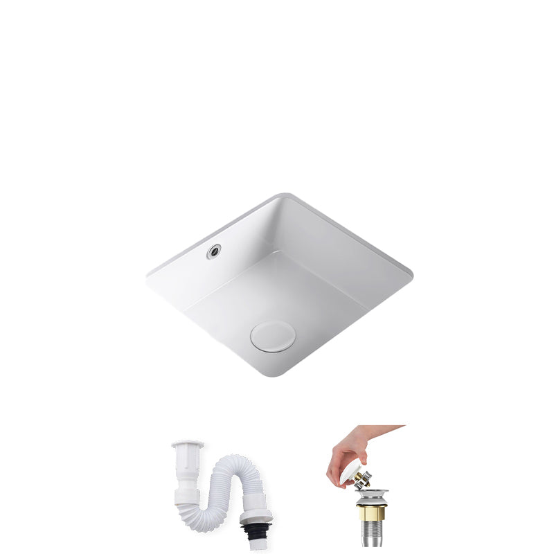 Modern Undermount Bathroom Sink Square Porcelain with Drain Assembly Vessel 14"L x 14"W x 7"H Sink Clearhalo 'Bathroom Remodel & Bathroom Fixtures' 'Bathroom Sinks & Faucet Components' 'Bathroom Sinks' 'bathroom_sink' 'Home Improvement' 'home_improvement' 'home_improvement_bathroom_sink' 7050892