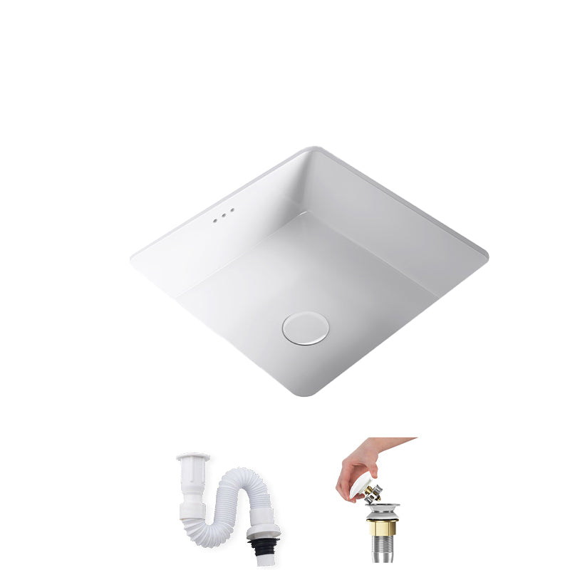 Modern Undermount Bathroom Sink Square Porcelain with Drain Assembly Vessel 16"L x 16"W x 7"H Sink Clearhalo 'Bathroom Remodel & Bathroom Fixtures' 'Bathroom Sinks & Faucet Components' 'Bathroom Sinks' 'bathroom_sink' 'Home Improvement' 'home_improvement' 'home_improvement_bathroom_sink' 7050895