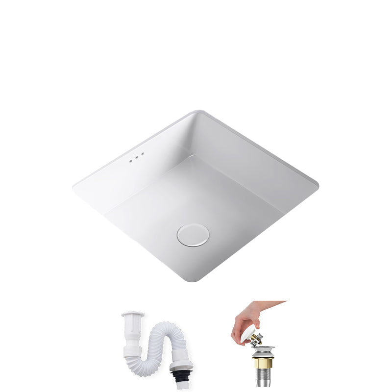 Modern Undermount Bathroom Sink Square Porcelain with Drain Assembly Vessel 18"L x 18"W x 7"H Sink Clearhalo 'Bathroom Remodel & Bathroom Fixtures' 'Bathroom Sinks & Faucet Components' 'Bathroom Sinks' 'bathroom_sink' 'Home Improvement' 'home_improvement' 'home_improvement_bathroom_sink' 7050902