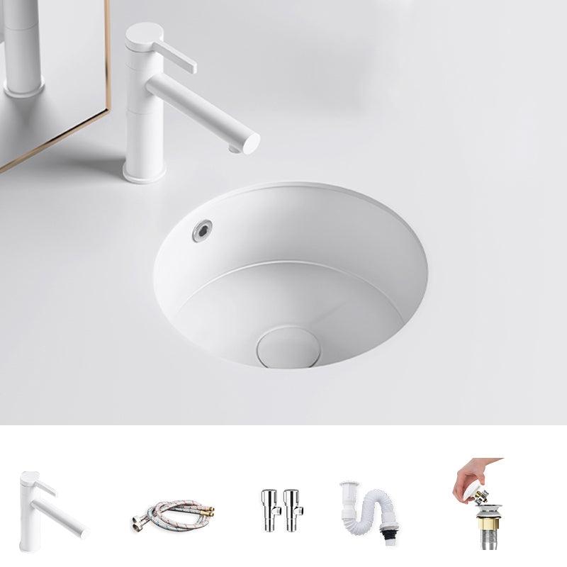 Modern Undermount Bathroom Sink Square Porcelain with Drain Assembly Vessel 14"L x 14"W x 7"H Sink with Faucet Clearhalo 'Bathroom Remodel & Bathroom Fixtures' 'Bathroom Sinks & Faucet Components' 'Bathroom Sinks' 'bathroom_sink' 'Home Improvement' 'home_improvement' 'home_improvement_bathroom_sink' 7050903