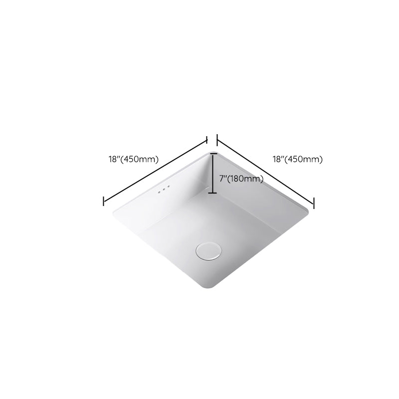 Modern Undermount Bathroom Sink Square Porcelain with Drain Assembly Vessel Clearhalo 'Bathroom Remodel & Bathroom Fixtures' 'Bathroom Sinks & Faucet Components' 'Bathroom Sinks' 'bathroom_sink' 'Home Improvement' 'home_improvement' 'home_improvement_bathroom_sink' 7050912