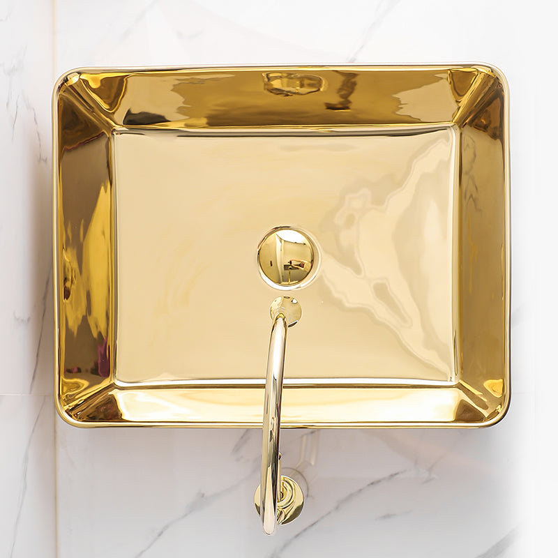 Gold Bathroom Sink Faucet Contemporary Vitreous China Vessel Sink with Pop-Up Drain Clearhalo 'Bathroom Remodel & Bathroom Fixtures' 'Bathroom Sinks & Faucet Components' 'Bathroom Sinks' 'bathroom_sink' 'Home Improvement' 'home_improvement' 'home_improvement_bathroom_sink' 7050926
