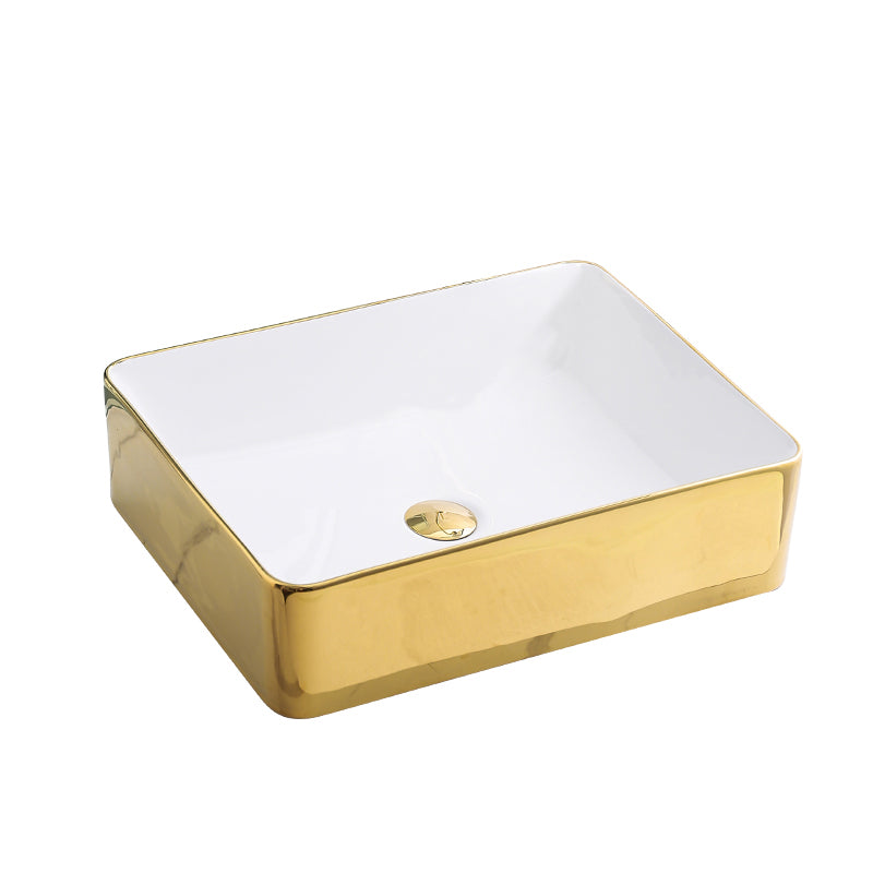 Gold Bathroom Sink Faucet Contemporary Vitreous China Vessel Sink with Pop-Up Drain 20"L x 16"W x 6"H Gold-White Sink Clearhalo 'Bathroom Remodel & Bathroom Fixtures' 'Bathroom Sinks & Faucet Components' 'Bathroom Sinks' 'bathroom_sink' 'Home Improvement' 'home_improvement' 'home_improvement_bathroom_sink' 7050928
