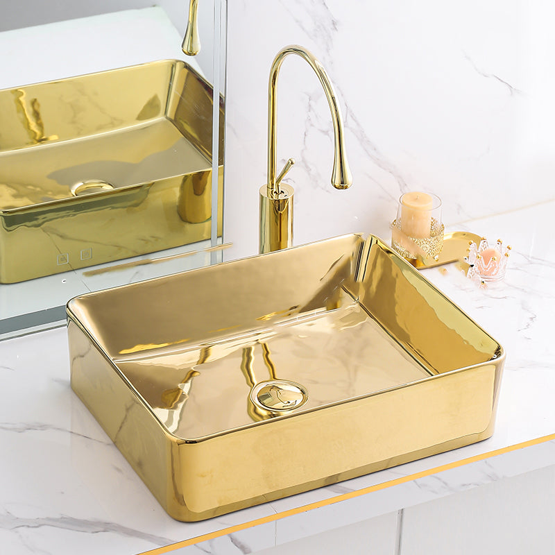 Gold Bathroom Sink Faucet Contemporary Vitreous China Vessel Sink with Pop-Up Drain 20"L x 16"W x 6"H Champagne Gold Sink with Faucet Clearhalo 'Bathroom Remodel & Bathroom Fixtures' 'Bathroom Sinks & Faucet Components' 'Bathroom Sinks' 'bathroom_sink' 'Home Improvement' 'home_improvement' 'home_improvement_bathroom_sink' 7050931
