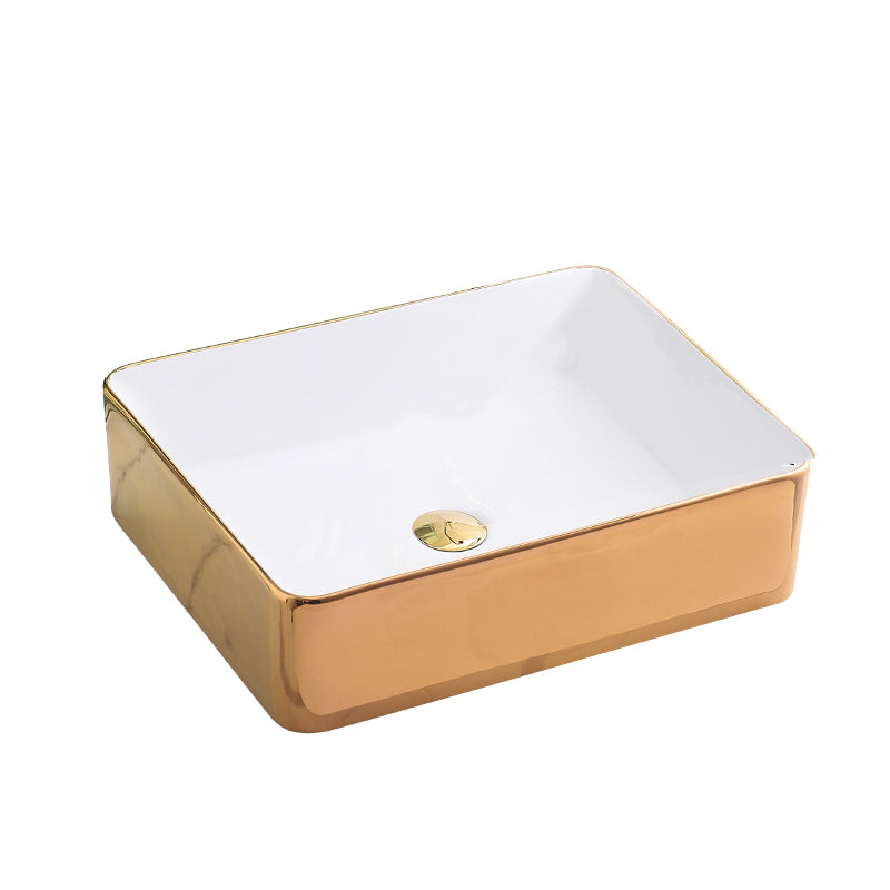 Gold Bathroom Sink Faucet Contemporary Vitreous China Vessel Sink with Pop-Up Drain 20"L x 16"W x 6"H White-Rose Gold Sink Clearhalo 'Bathroom Remodel & Bathroom Fixtures' 'Bathroom Sinks & Faucet Components' 'Bathroom Sinks' 'bathroom_sink' 'Home Improvement' 'home_improvement' 'home_improvement_bathroom_sink' 7050941