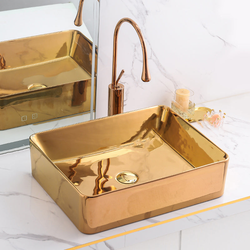 Gold Bathroom Sink Faucet Contemporary Vitreous China Vessel Sink with Pop-Up Drain 20"L x 16"W x 6"H Rose Gold Sink with Faucet Clearhalo 'Bathroom Remodel & Bathroom Fixtures' 'Bathroom Sinks & Faucet Components' 'Bathroom Sinks' 'bathroom_sink' 'Home Improvement' 'home_improvement' 'home_improvement_bathroom_sink' 7050943