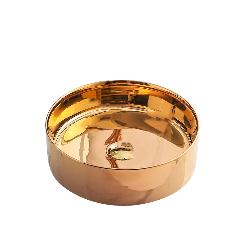 Gold Bathroom Sink Faucet Contemporary Vitreous China Vessel Sink with Pop-Up Drain 16"L x 16"W x 5"H Rose Gold Sink Clearhalo 'Bathroom Remodel & Bathroom Fixtures' 'Bathroom Sinks & Faucet Components' 'Bathroom Sinks' 'bathroom_sink' 'Home Improvement' 'home_improvement' 'home_improvement_bathroom_sink' 7050945