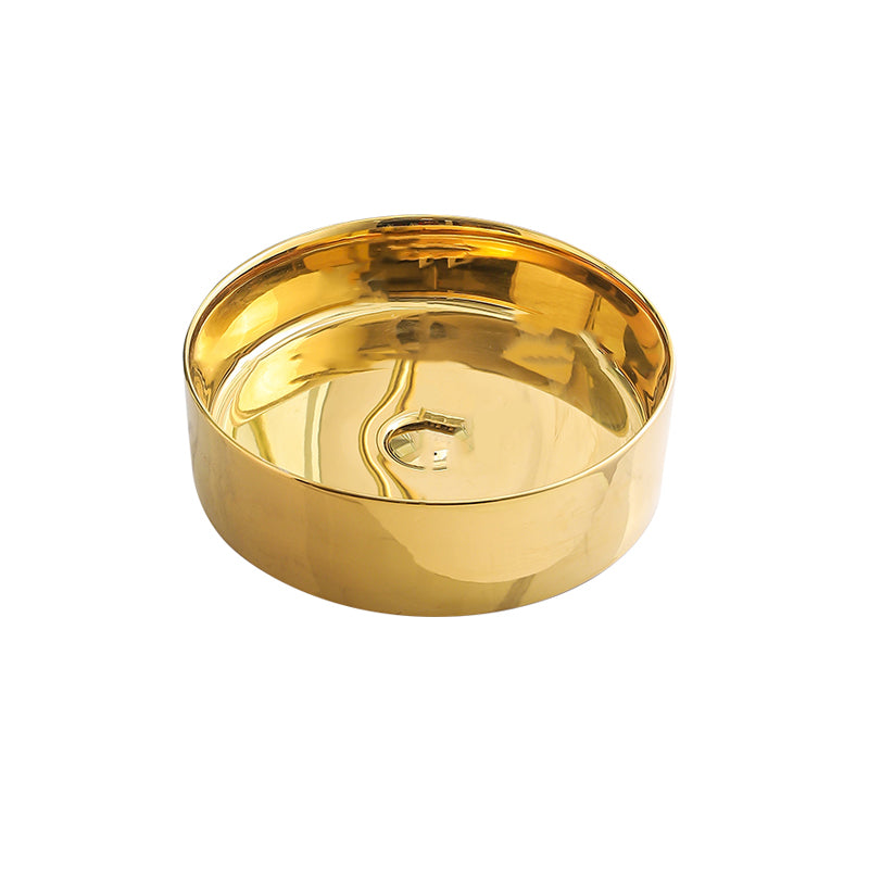 Gold Bathroom Sink Faucet Contemporary Vitreous China Vessel Sink with Pop-Up Drain 14"L x 14"W x 5"H Champagne Gold Sink Clearhalo 'Bathroom Remodel & Bathroom Fixtures' 'Bathroom Sinks & Faucet Components' 'Bathroom Sinks' 'bathroom_sink' 'Home Improvement' 'home_improvement' 'home_improvement_bathroom_sink' 7050947