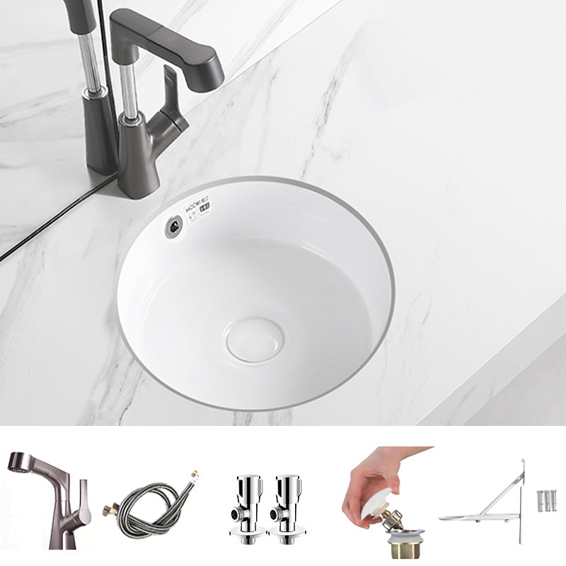 Modern Vessel Lavatory Sink Round Porcelain with Overflow Undermount Bathroom Sink Shower Pulling Faucet Sink with Faucet Clearhalo 'Bathroom Remodel & Bathroom Fixtures' 'Bathroom Sinks & Faucet Components' 'Bathroom Sinks' 'bathroom_sink' 'Home Improvement' 'home_improvement' 'home_improvement_bathroom_sink' 7051013