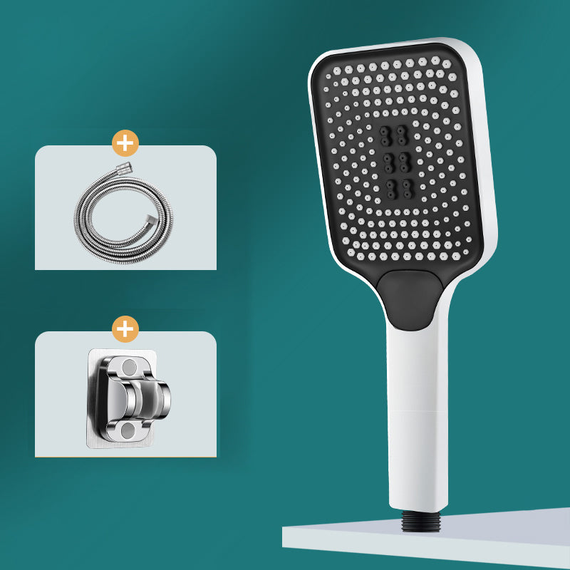 Contemporary Handheld Supercharged Shower Head Square 3 Setting Spray Head White Shower Heads with Holder and Hose Clearhalo 'Bathroom Remodel & Bathroom Fixtures' 'Home Improvement' 'home_improvement' 'home_improvement_shower_heads' 'Shower Heads' 'shower_heads' 'Showers & Bathtubs Plumbing' 'Showers & Bathtubs' 7051039