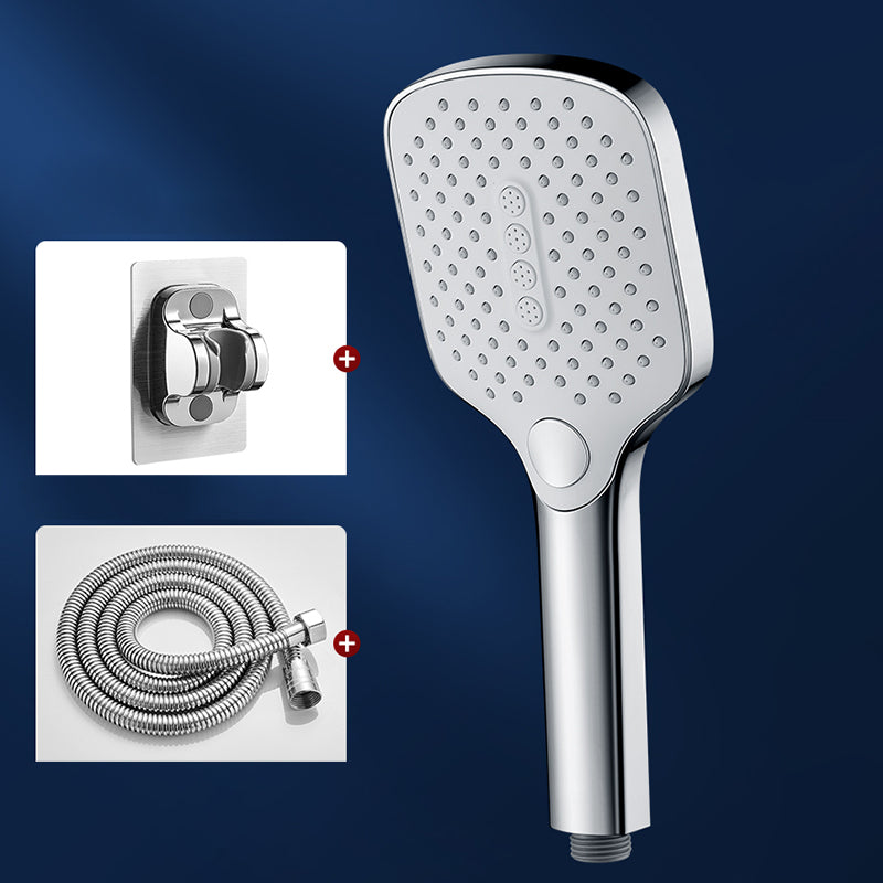 Contemporary Fixed Shower Head Square Metal Shower Head Combo Silver Shower Heads with Holder and Hose Clearhalo 'Bathroom Remodel & Bathroom Fixtures' 'Home Improvement' 'home_improvement' 'home_improvement_shower_heads' 'Shower Heads' 'shower_heads' 'Showers & Bathtubs Plumbing' 'Showers & Bathtubs' 7051047