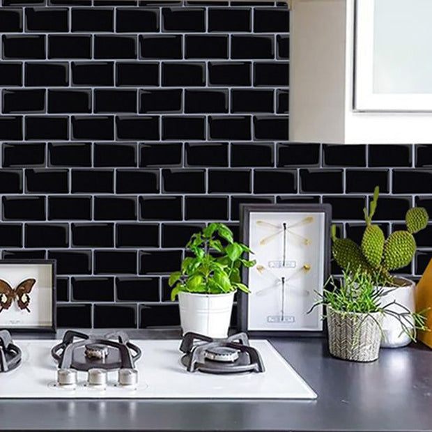 Plastic Peel & Stick Subway Tile Square Peel and Stick Backsplash Wall Tile Black 20-Piece Set Clearhalo 'Flooring 'Home Improvement' 'home_improvement' 'home_improvement_peel_stick_blacksplash' 'Peel & Stick Backsplash Tile' 'peel_stick_blacksplash' 'Walls & Ceilings' Walls and Ceiling' 7051195