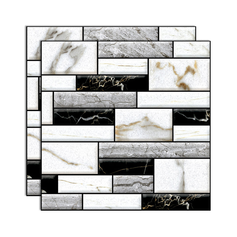 Plastic Peel and Stick Tiles 3D Square Waterproof Peel and Stick Tiles Black White 2-Piece Set Clearhalo 'Flooring 'Home Improvement' 'home_improvement' 'home_improvement_peel_stick_blacksplash' 'Peel & Stick Backsplash Tile' 'peel_stick_blacksplash' 'Walls & Ceilings' Walls and Ceiling' 7051295