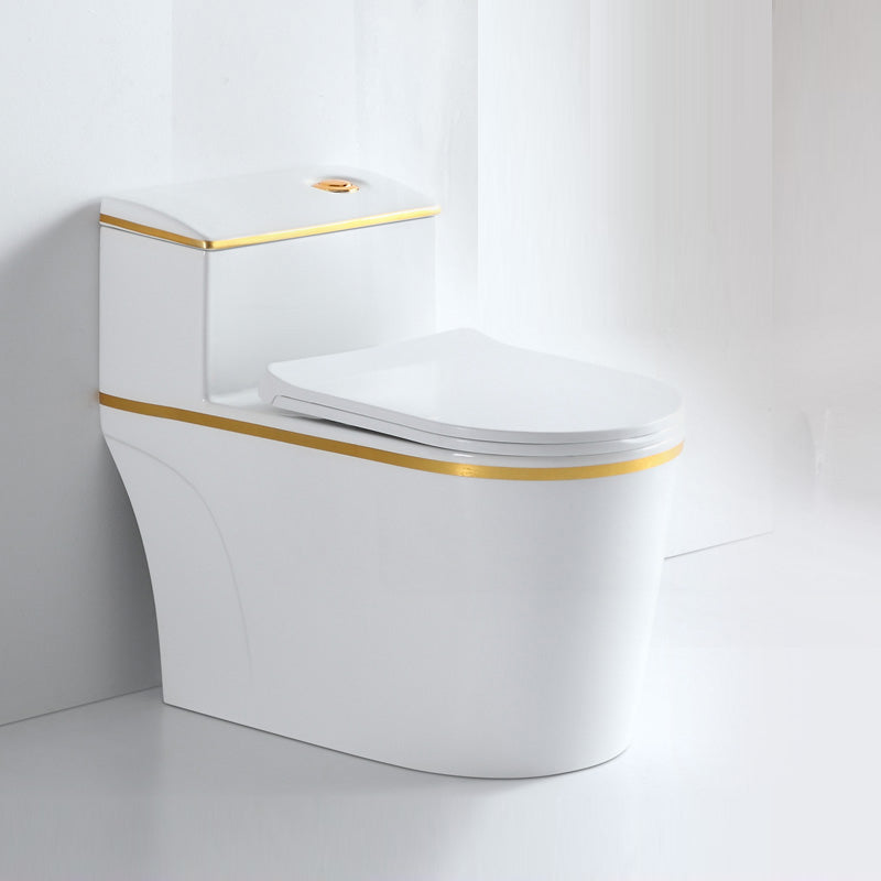 Traditional White Ceramic Flush Toilet Seat Included Urine Toilet for Washroom 15"L x 28"W x 25"H White/ Gold Clearhalo 'Bathroom Remodel & Bathroom Fixtures' 'Home Improvement' 'home_improvement' 'home_improvement_toilets' 'Toilets & Bidets' 'Toilets' 7056105