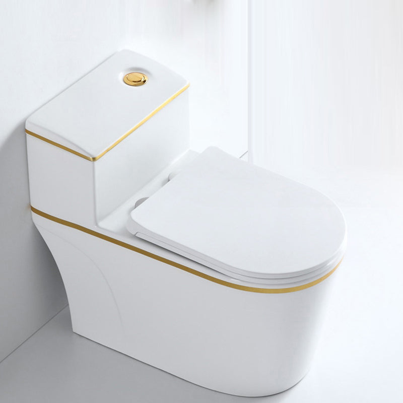 Traditional White Ceramic Flush Toilet Seat Included Urine Toilet for Washroom 15"L x 28"W x 25"H White/ Gold 14" Clearhalo 'Bathroom Remodel & Bathroom Fixtures' 'Home Improvement' 'home_improvement' 'home_improvement_toilets' 'Toilets & Bidets' 'Toilets' 7056107