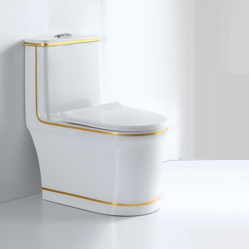 Traditional White Ceramic Flush Toilet Seat Included Urine Toilet for Washroom 15"L x 27"W x 30"H White/ Gold Clearhalo 'Bathroom Remodel & Bathroom Fixtures' 'Home Improvement' 'home_improvement' 'home_improvement_toilets' 'Toilets & Bidets' 'Toilets' 7056108