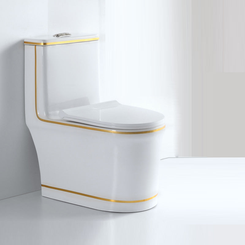 Traditional White Ceramic Flush Toilet Seat Included Urine Toilet for Washroom 15"L x 27"W x 30"H White Gold Clearhalo 'Bathroom Remodel & Bathroom Fixtures' 'Home Improvement' 'home_improvement' 'home_improvement_toilets' 'Toilets & Bidets' 'Toilets' 7056108