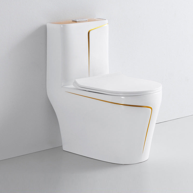 Traditional White Ceramic Flush Toilet Seat Included Urine Toilet for Washroom 15"L x 27"W x 29"H White/ Gold Clearhalo 'Bathroom Remodel & Bathroom Fixtures' 'Home Improvement' 'home_improvement' 'home_improvement_toilets' 'Toilets & Bidets' 'Toilets' 7056109