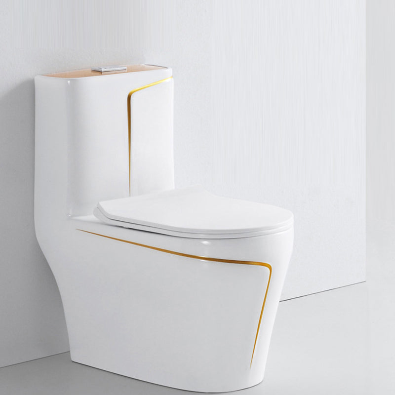 Traditional White Ceramic Flush Toilet Seat Included Urine Toilet for Washroom 15"L x 27"W x 29"H White/ Gold 14" Clearhalo 'Bathroom Remodel & Bathroom Fixtures' 'Home Improvement' 'home_improvement' 'home_improvement_toilets' 'Toilets & Bidets' 'Toilets' 7056110