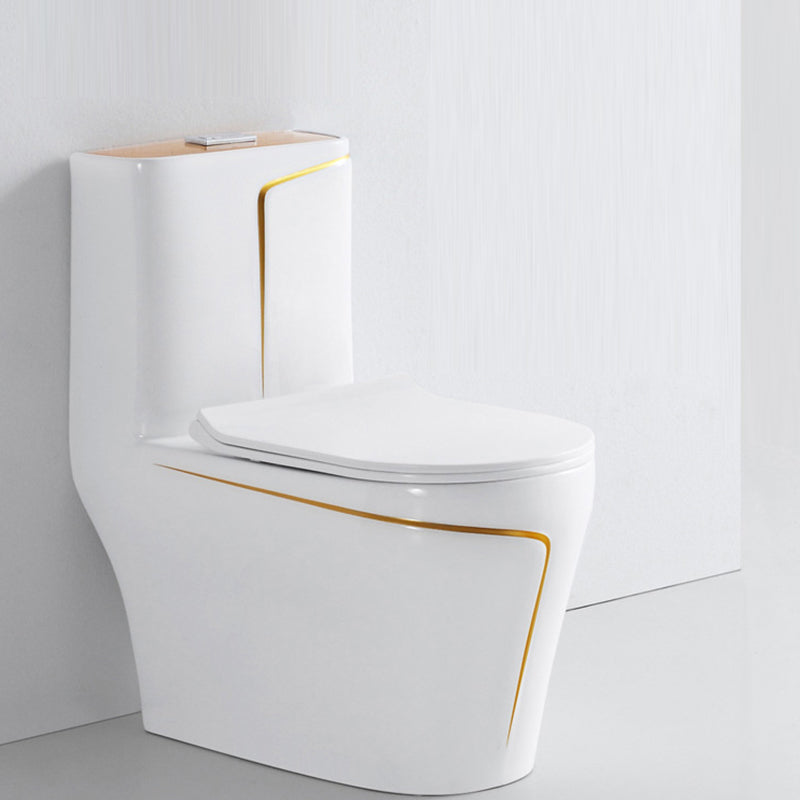 Traditional White Ceramic Flush Toilet Seat Included Urine Toilet for Washroom 15"L x 27"W x 29"H White Gold 14" Clearhalo 'Bathroom Remodel & Bathroom Fixtures' 'Home Improvement' 'home_improvement' 'home_improvement_toilets' 'Toilets & Bidets' 'Toilets' 7056110