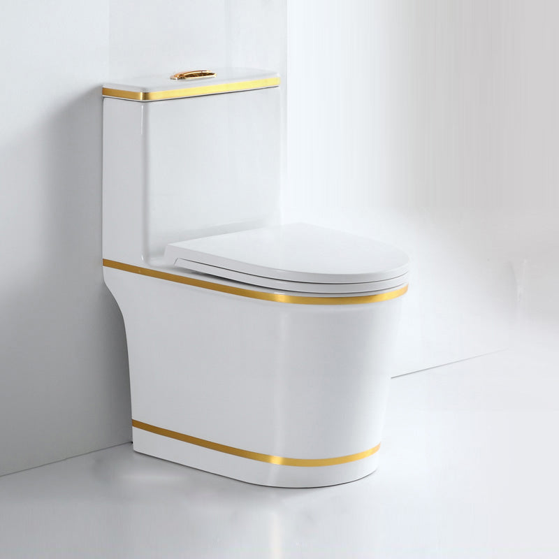 Traditional White Ceramic Flush Toilet Seat Included Urine Toilet for Washroom 15"L x 23"W x 29"H White Gold Clearhalo 'Bathroom Remodel & Bathroom Fixtures' 'Home Improvement' 'home_improvement' 'home_improvement_toilets' 'Toilets & Bidets' 'Toilets' 7056111