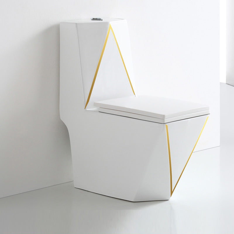 Traditional White Ceramic Flush Toilet Seat Included Urine Toilet for Washroom 15"L x 27"W x 33"H White Gold Clearhalo 'Bathroom Remodel & Bathroom Fixtures' 'Home Improvement' 'home_improvement' 'home_improvement_toilets' 'Toilets & Bidets' 'Toilets' 7056113