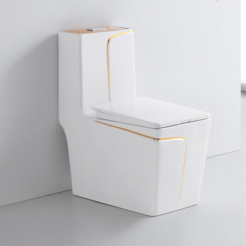 Traditional White Ceramic Flush Toilet Seat Included Urine Toilet for Washroom 14"L x 27"W x 31"H White/ Gold Clearhalo 'Bathroom Remodel & Bathroom Fixtures' 'Home Improvement' 'home_improvement' 'home_improvement_toilets' 'Toilets & Bidets' 'Toilets' 7056115