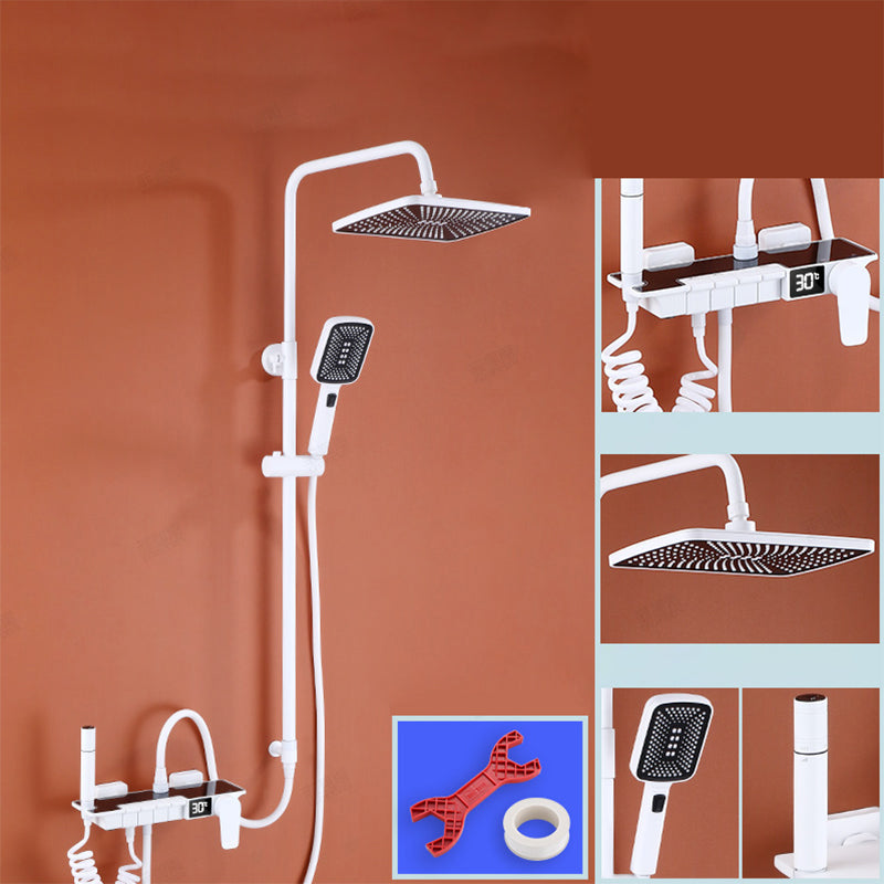 White Shower System Adjustable Spray Pattern Shower Arm Square Wall Mount Shower System White Temperature Control Clearhalo 'Bathroom Remodel & Bathroom Fixtures' 'Home Improvement' 'home_improvement' 'home_improvement_shower_faucets' 'Shower Faucets & Systems' 'shower_faucets' 'Showers & Bathtubs Plumbing' 'Showers & Bathtubs' 7056203
