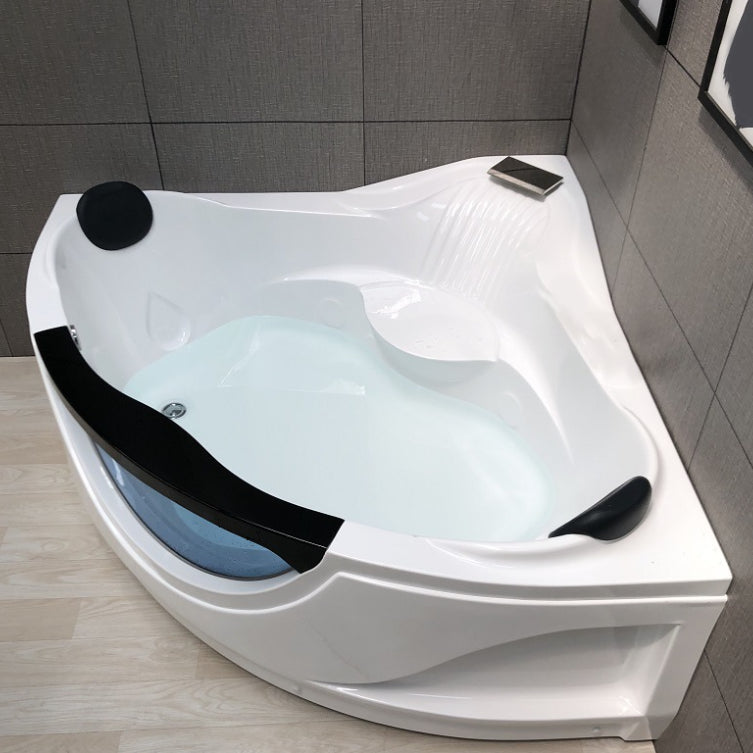 Modern Corner Bathtub Acrylic Soaking White Back to Wall Bathtub 59"L x 59"W x 28"H Massage Not Included Tub with Pillow Clearhalo 'Bathroom Remodel & Bathroom Fixtures' 'Bathtubs' 'Home Improvement' 'home_improvement' 'home_improvement_bathtubs' 'Showers & Bathtubs' 7056223