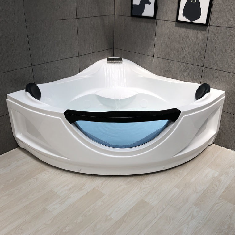 Modern Corner Bathtub Acrylic Soaking White Back to Wall Bathtub 53"L x 53"W x 28"H Massage Not Included Tub with Pillow Clearhalo 'Bathroom Remodel & Bathroom Fixtures' 'Bathtubs' 'Home Improvement' 'home_improvement' 'home_improvement_bathtubs' 'Showers & Bathtubs' 7056224