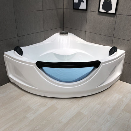 Modern Corner Bathtub Acrylic Soaking White Back to Wall Bathtub 53"L x 53"W x 28"H Massage Not Included Tub with Pillow Clearhalo 'Bathroom Remodel & Bathroom Fixtures' 'Bathtubs' 'Home Improvement' 'home_improvement' 'home_improvement_bathtubs' 'Showers & Bathtubs' 7056224