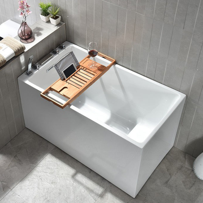 Modern Rectangular Bathtub Freestanding Acrylic Soaking White Bathtub (Board not Included) With Seat Tub with Silver 5-Piece Set Clearhalo 'Bathroom Remodel & Bathroom Fixtures' 'Bathtubs' 'Home Improvement' 'home_improvement' 'home_improvement_bathtubs' 'Showers & Bathtubs' 7056311