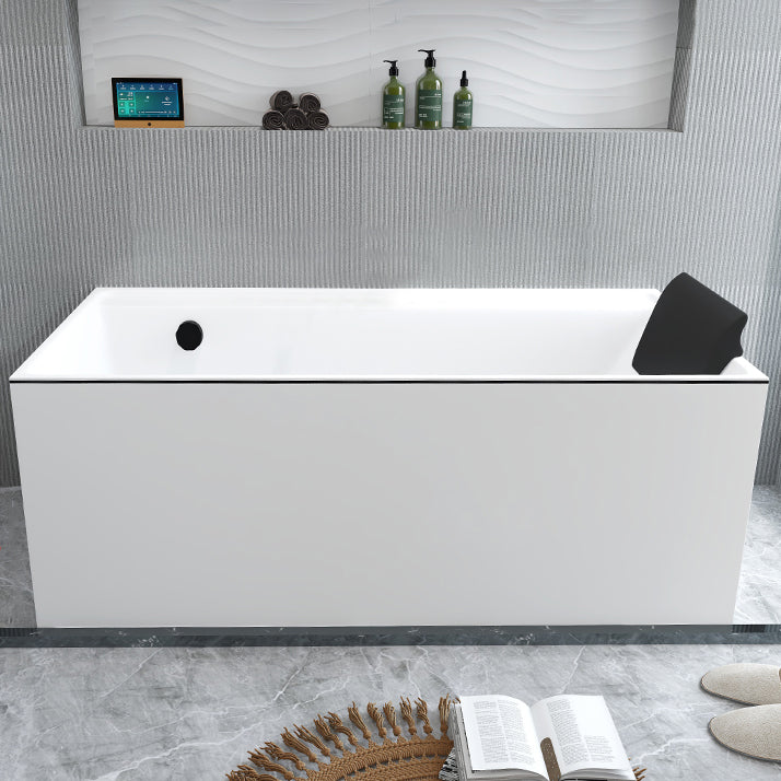 Modern Rectangular Bathtub White Soaking Acrylic Freestanding Bath Left Tub with Pillow Clearhalo 'Bathroom Remodel & Bathroom Fixtures' 'Bathtubs' 'Home Improvement' 'home_improvement' 'home_improvement_bathtubs' 'Showers & Bathtubs' 7056355