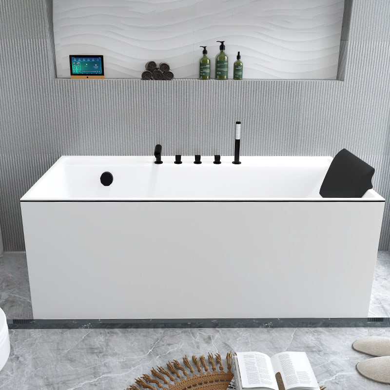 Modern Rectangular Bathtub White Soaking Acrylic Freestanding Bath Left Tub with Black 5-Piece Set Clearhalo 'Bathroom Remodel & Bathroom Fixtures' 'Bathtubs' 'Home Improvement' 'home_improvement' 'home_improvement_bathtubs' 'Showers & Bathtubs' 7056356