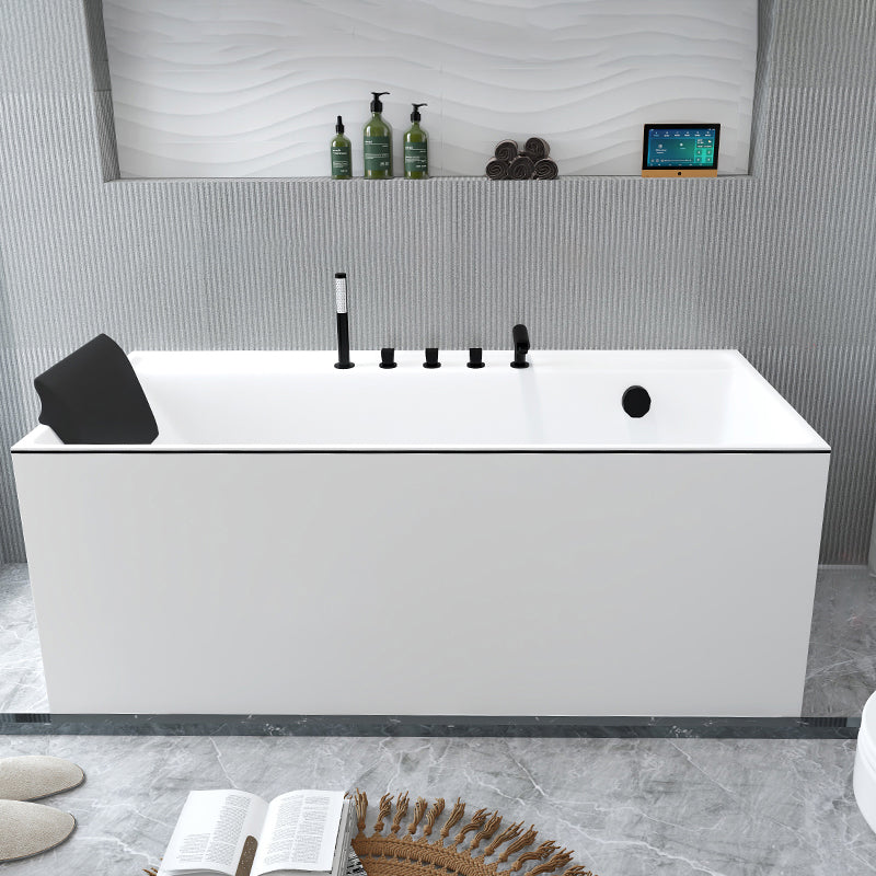Modern Rectangular Bathtub White Soaking Acrylic Freestanding Bath Right Tub with Black 5-Piece Set Clearhalo 'Bathroom Remodel & Bathroom Fixtures' 'Bathtubs' 'Home Improvement' 'home_improvement' 'home_improvement_bathtubs' 'Showers & Bathtubs' 7056360