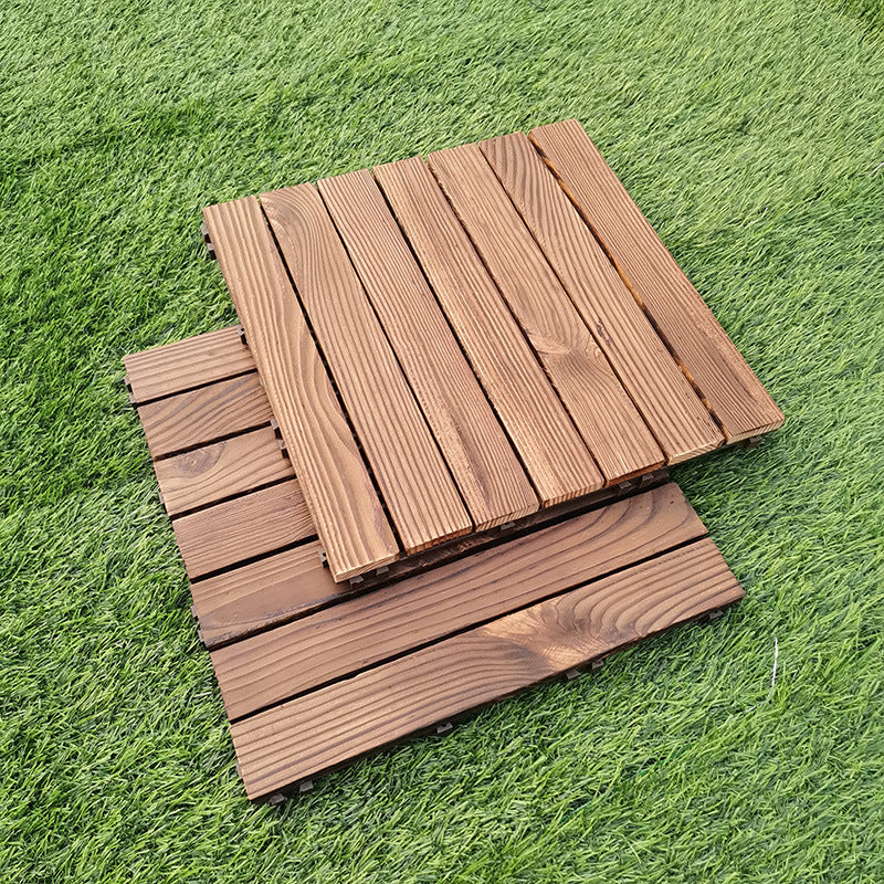 7-Slat Square Wood Floor Tiles Snapping Installation Outdoor Flooring Tiles 10-Piece Set Clearhalo 'Home Improvement' 'home_improvement' 'home_improvement_outdoor_deck_tiles_planks' 'Outdoor Deck Tiles & Planks' 'Outdoor Flooring & Tile' 'Outdoor Remodel' 'outdoor_deck_tiles_planks' 7062658