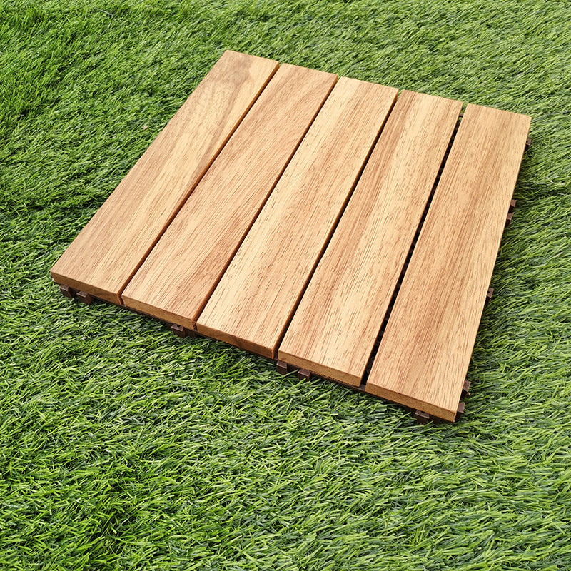 Teak Finish 5-Slat Square Wood Flooring Tile Interlocking Outdoor Flooring Tiles 10-Piece Set Clearhalo 'Home Improvement' 'home_improvement' 'home_improvement_outdoor_deck_tiles_planks' 'Outdoor Deck Tiles & Planks' 'Outdoor Flooring & Tile' 'Outdoor Remodel' 'outdoor_deck_tiles_planks' 7062669