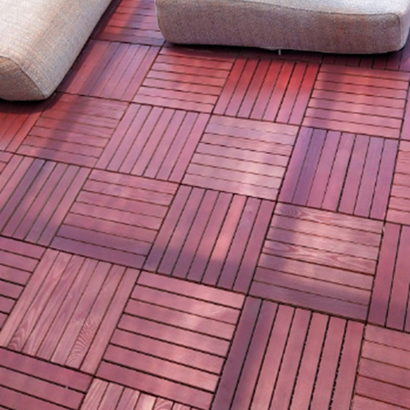 Red 6-Slat Square Wood Patio Tiles Snap Fit Installation Floor Board Tiles Clearhalo 'Home Improvement' 'home_improvement' 'home_improvement_outdoor_deck_tiles_planks' 'Outdoor Deck Tiles & Planks' 'Outdoor Flooring & Tile' 'Outdoor Remodel' 'outdoor_deck_tiles_planks' 7062736