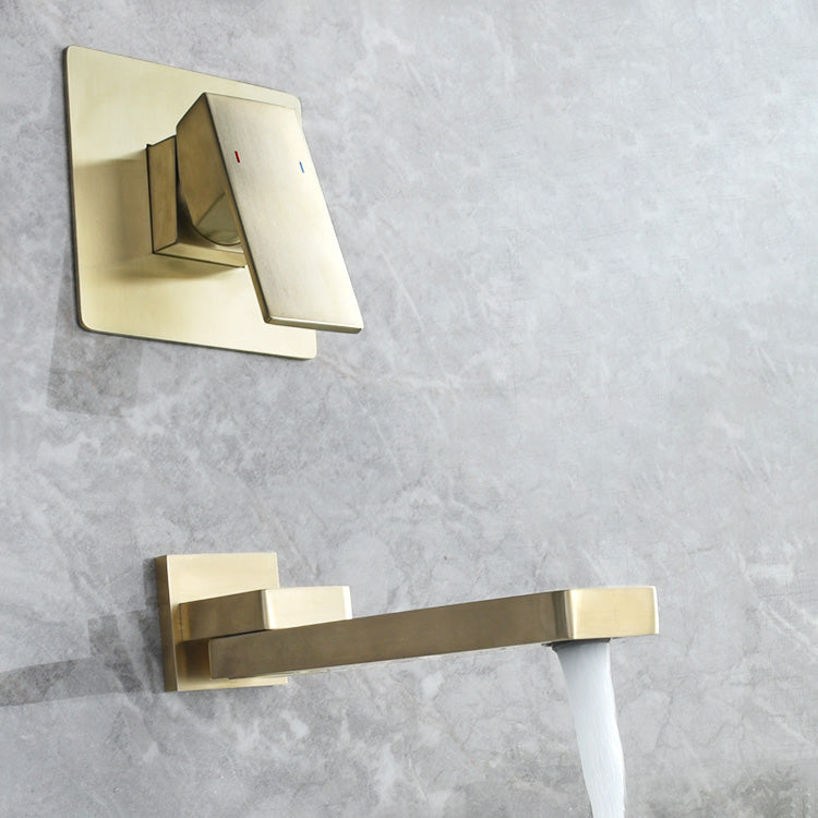 Contemporary Widespread Wall Mounted Bathroom Sink Faucet Swivel Spout Clearhalo 'Bathroom Remodel & Bathroom Fixtures' 'Bathroom Sink Faucets' 'Bathroom Sinks & Faucet Components' 'bathroom_sink_faucets' 'Home Improvement' 'home_improvement' 'home_improvement_bathroom_sink_faucets' 7062948